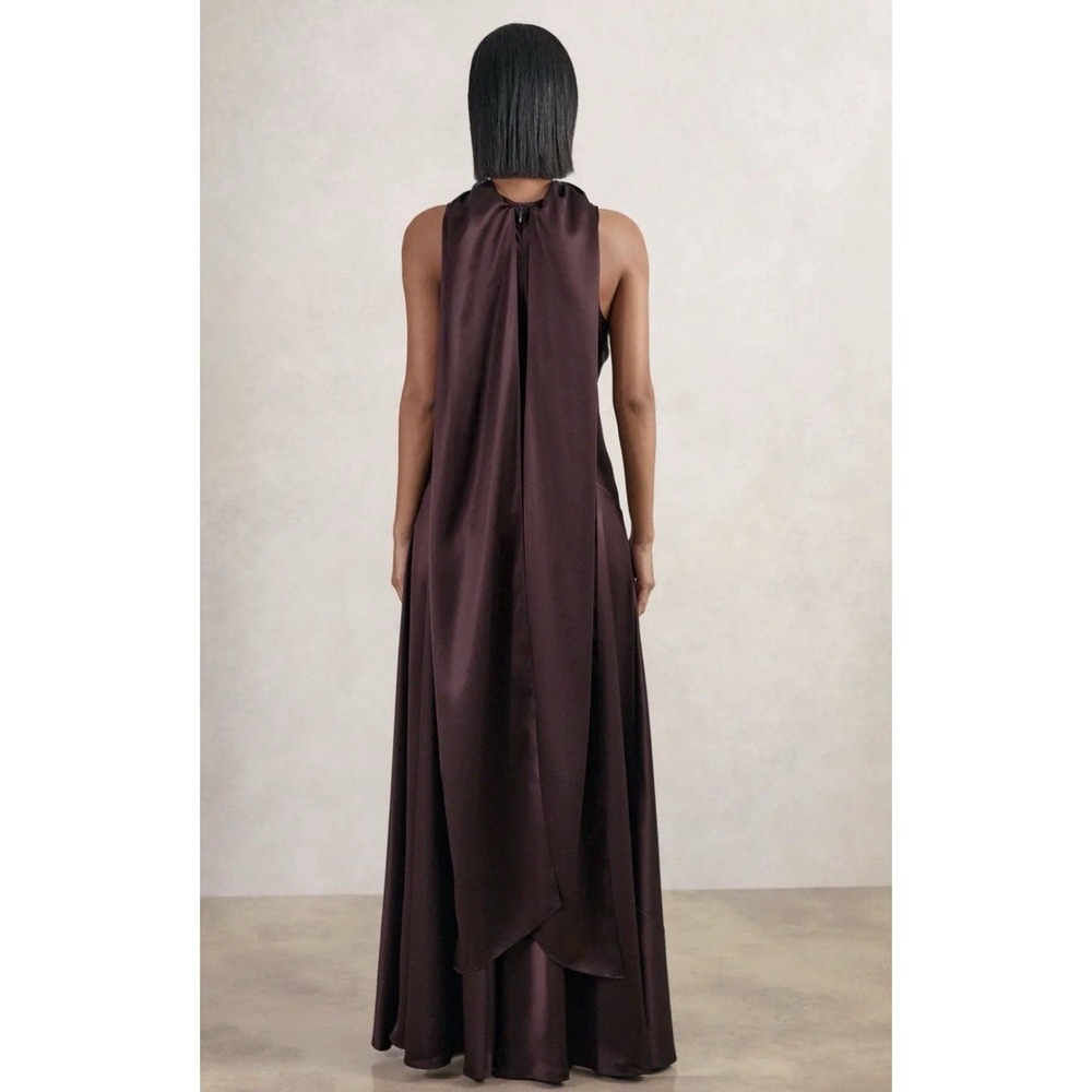 REISS  Satin Cape Maxi Dress - Burgundy Size Us 6, UK 10 - Picture 2 of 8